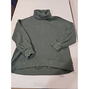 GAP Turtle Neck Sweater Womens M Green Waffle Knit Mock Neck Pullover(A1413